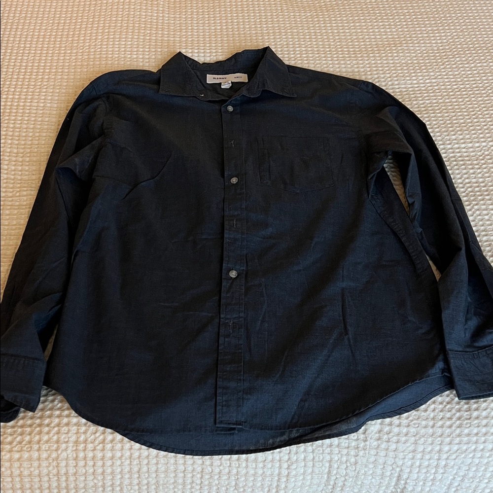 Old Navy Men's Navy Blue Casual Button Down Shirt - Slim Fit
